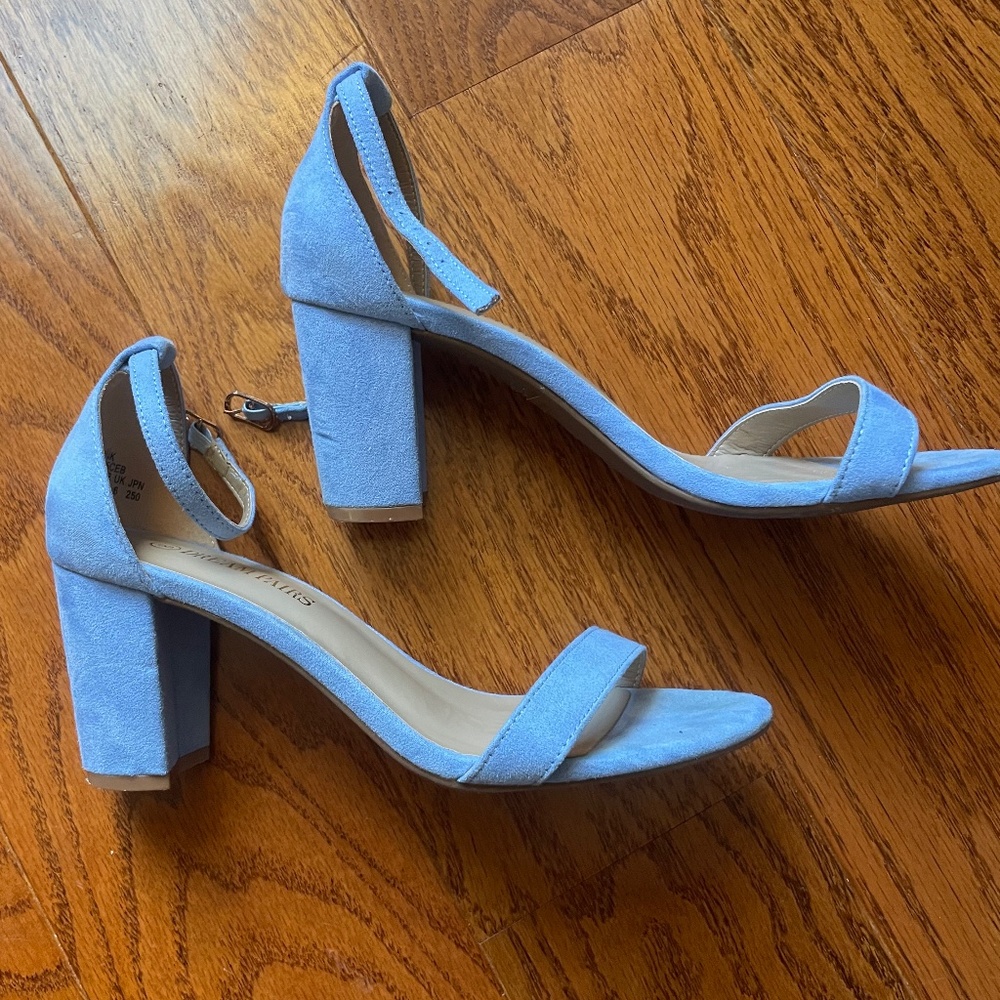 Blue suede heels